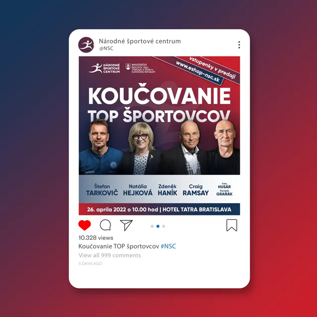 Národné športové centrum — sociálne siete, ukážka práce Verteco